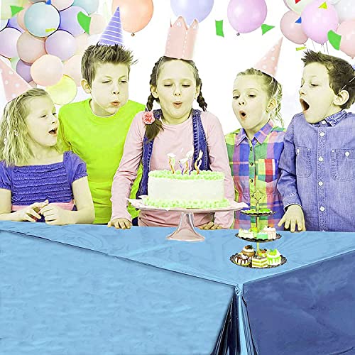 Image of Crackles Blue Rectangular Shiny Metallic Tinsel Foil Solid Color Reusable Table Cover 1.37mX1.83m for Indoor Outdoor Party Birthday,Wedding,Thanksgiving,Christmas,Buffet Parties,Camping