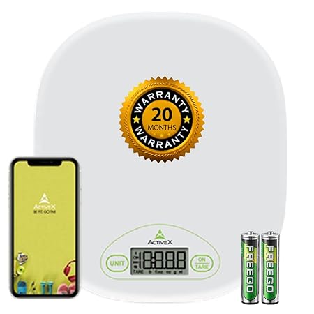 ActiveX EatSmart Multipurpose Digital Kitchen Food and Baking Scale for Home with 1g/0.04oz Precision, 4 Units, Easy Tare Function with Smart Nutrition App Measures 2gms to 5 Kgs Batteries Included