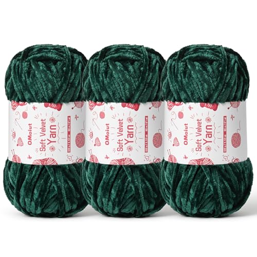 Image of 3x100g Fluffy Velvet Chenille Yarn for Crocheting and Knitting, 3x87.4yd Baby Yarn for Crocheting Soft, Crochet Chunky Yarns Amigurumi Yarns (Army Green)