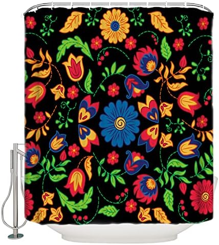 CHARMHOME Fabric Bathroom Shower Curtain Mexican Theme Boho Paisley Vintage Colorful Floral Flowers Waterproof Curtains with 12 Hooks, 60x72 Inch