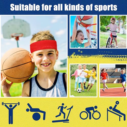 Image of Libima Kids Sweatbands Bulk Boys Headband for Sports Kids Cotton Terry Youth Sweatbands Elastic Sports Headbands Wicking Athletic Bands for Team Activity
