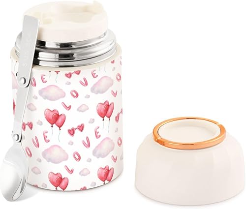 Love Balloons Valentines Day Food Jar with Spoon Stainless Steel Vacuum Insulated Food Container 17 oz Food Flask for Adults