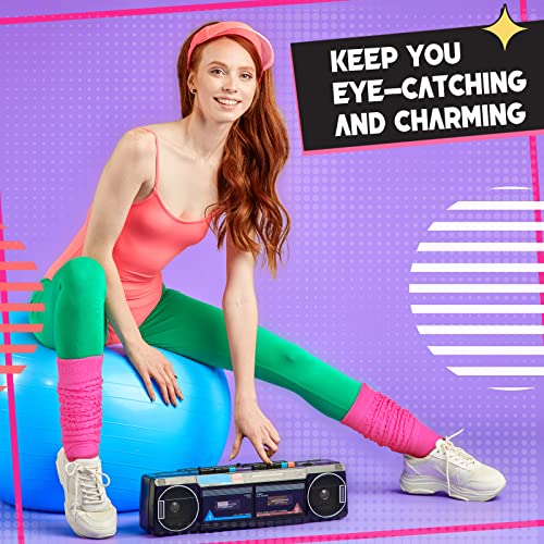 JenPen 2 Pairs 80s Neon Women's Slouch Socks Extra Long Heavy Scrunch Knee High Sock Thick Scrunchie Socks Size 9 to 102