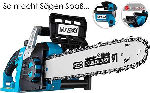 MASKO® Elektro Kettensäge 2800 Watt 46cm Schnittlänge Oregon Kette und Qualitätsschwert, mit automatischer Kettenschmierung Elektrische Motorsäge Überlastungsschutz inkl. Schutzhülle Schwarz/Blau - 9