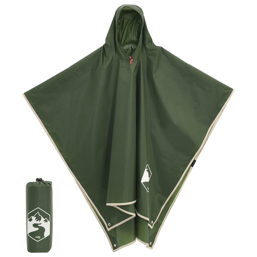 Mangloder Regenponcho mit Kapuze 2-in-1-Design Grün 223x wasserdichter Polyester Campingplane Picknickdecke Zelt Outdoor Wandern Trekking Zubehör