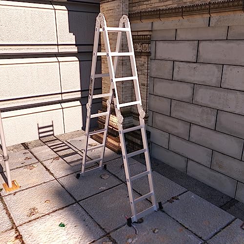 15.4ft Multi-purpose Telescopic Ladder A-frame or Straight 14-in-1 Portable Aluminum Folding Ladder with Dual Stabilizers and Tool Tray, Folded Height 4ft Easy to Store, 330lbs Load Capacity 9 15.4ft Multi-purpose Telescopic Ladder A-frame or Straight 14-in-1 Portable Aluminum Folding Ladder with Dual Stabilizers and Tool Tray, Folded Height 4ft Easy to Store, 330lbs Load Capacity - Image 9