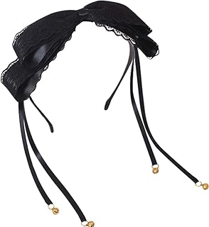 カチューシャ レース リボン 鈴つき コスプレ 蝶結び かわいい ロリータ ゴスロリ ヘアアクセサリー ヘアバンド 撮影 メイド 女の子(黒色)