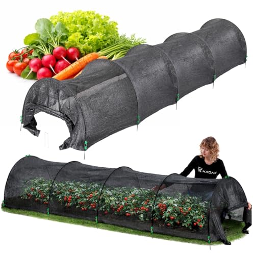 KADAX Pflanztunnel 350 x 90 x 70 cm Gemüsetunnel aus schwarzem PE Netz UV-Schutz für Pflanzen Netztunnel mit stabilen Bögen Abdeckung für Hochbeet