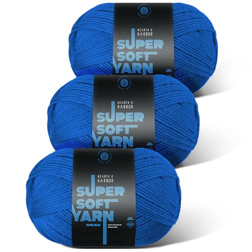 Image of Acrylic Yarn for Crocheting & Knitting - Soft Crochet Yarn for Crocheting, 3 Pack of 370 Yards, Perfect for Crafts & Amigurumi, Medium Worsted Weight 4, Royal Blue