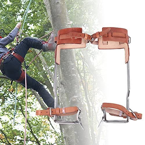 Tree Climbing Spikes, Upthehill Non-Slip Tree Climbing Spurs Tree Gaffs Pads Spur Gear Climbing Steps Spurs Tool with Safety Belt Straps Adjustable Lanyard Rope Carabiner for High-Altitude Logging (B)