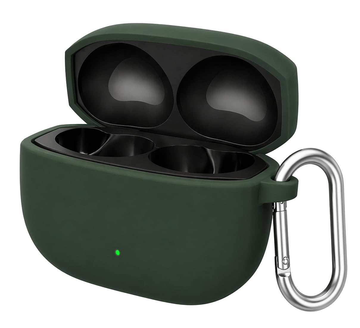 Silicone Case for OnePlus Nord Buds 4 Pro TWS Earbuds, Shockproof Cover with Heavy Duty Carabiner, LED Visible (Dark Green)-image-12