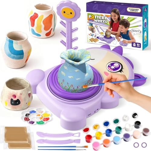 Beauenty Pottery Wheel for KidsArts and Crafts for Kids Ages 6-12Complete Pottery Painting Craft Kit with 6 Pack Air Dry Clay Art Supplies Toys for Girls Boys Birthday Gift for 6-12