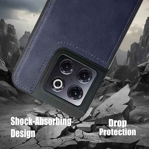 Image of Leather Case for OnePlus 10T Premium Protective Stylish Slim Cover with Shockproof Raised Edges Blue