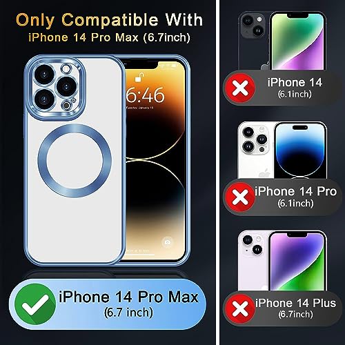 Image of SHINESTAR Electroplated Logo View Case for iPhone 14 Pro Max, Camera Lens Full Protection Luxury Electroplated Transparent TPU Slim Back Cover for iPhone 14 Pro Max - Blue