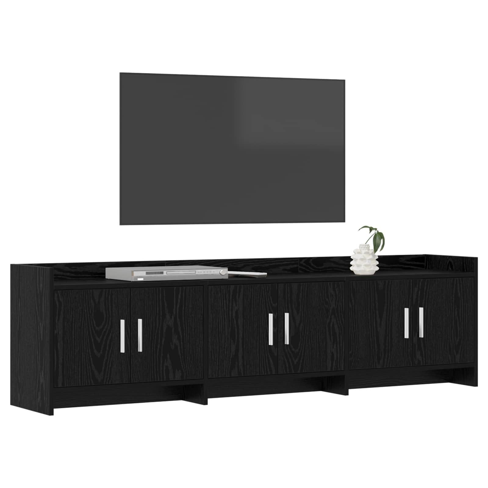 Szafka pod telewizor z materiału drewnopochodnego w kolorze czarnego dębu, 168 x 33 x 47 cm, szafka pod telewizor z 6 drzwiami, miejsce do przechowywania do salonu, gier i kina domowego