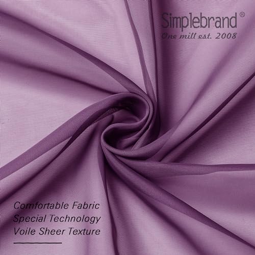 Image of Simplebrand Plum Sheer Curtains 63 Inch Length 2 Panels, Rod Pocket Solid Color Window Sheer Curtain Panels, Elegant Curtains & Drapes for Living Room, Bedroom 2 Panels (Plum, 42 inch W x 63 inch L)