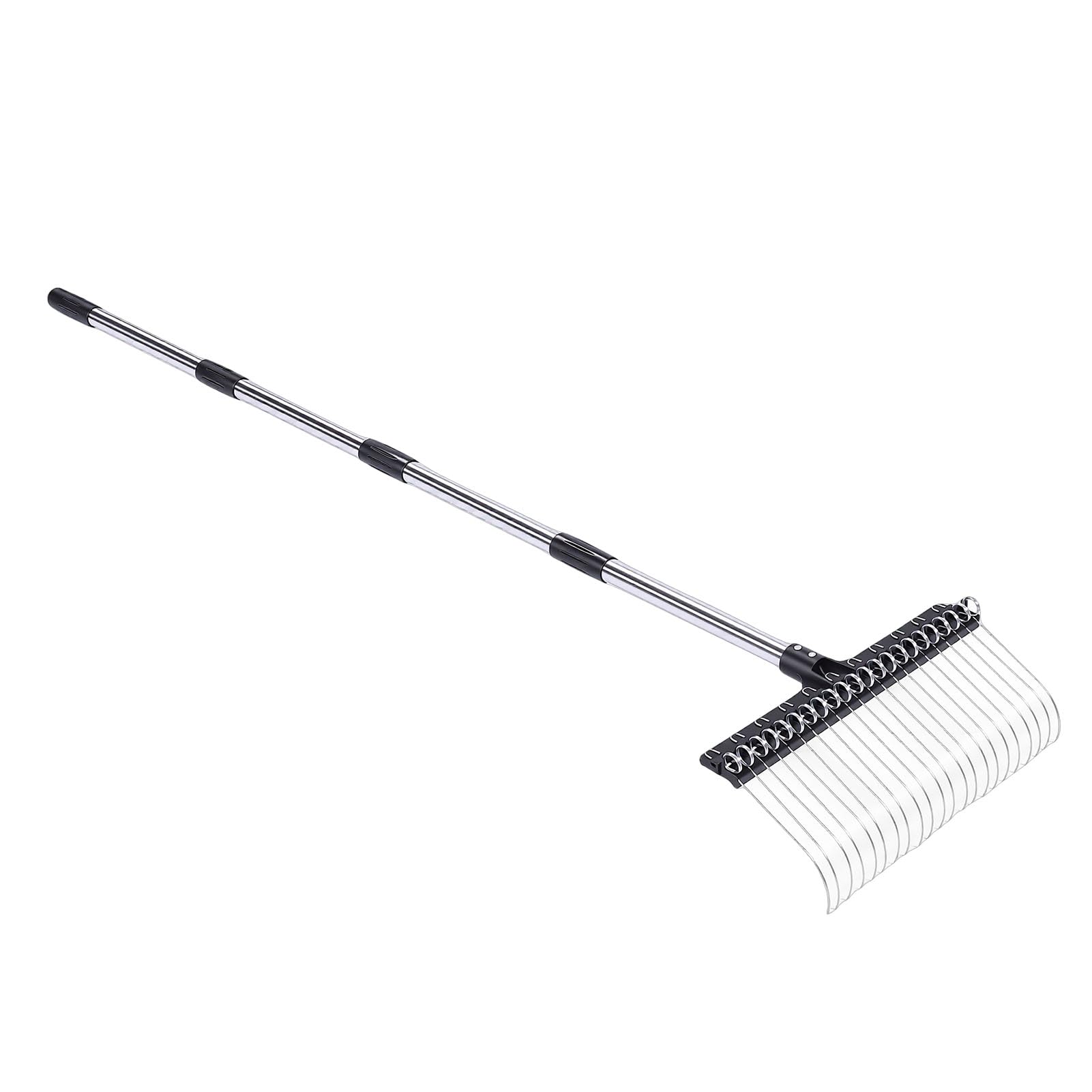 Luocute Rastrello da Giardino, Rastrello per Foglie in Filo D'acciaio Largo 16,3 Pollici con Supporto a Molla Angolato e Denti Autopulenti, per Foglie, Pacciame, Aghi di Pino,