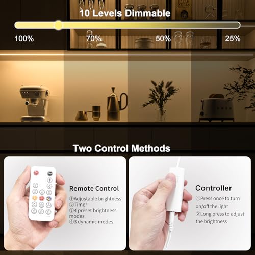 WOBANE 3m COB Dimmable LED Strip Light,960 LEDs,1500 Lumen,Super Bright 12V LED Tape Lights with Remote,Under Cabinet Lighting for Kitchen,Counter,Bedroom,Desk,Shelf,Sink,CRI90+,Adapter,4000K - Image 2