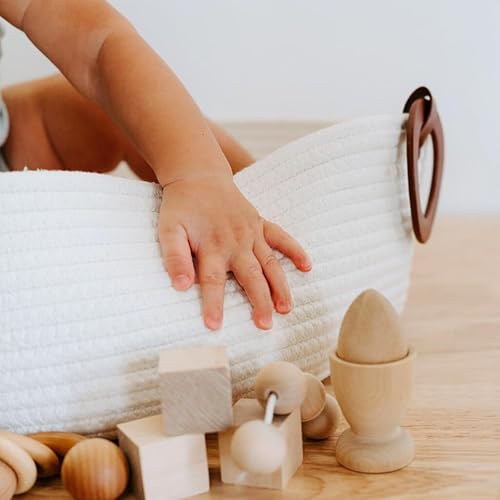 Miniatura 7 de Toci Mom Cambiador de bebé con bolsa de viaje, cambiador de espuma y cubierta repelente al agua, cesta de cuerda de algodón, cambiador para tocador