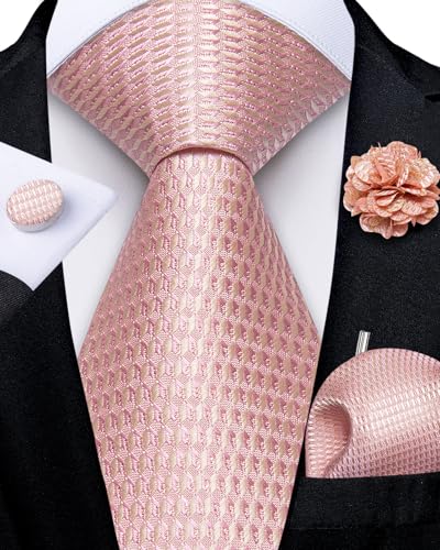 Image of DiBanGu Mens Zipper Tie Silk Pre-Tied Necktie with Gift Box | Jacquard Woven,Paisley Solid Plaid Pattern,6PCS with Pocket Square,Cufflinks and Lapel Pin,for Wedding Party Formal Business
