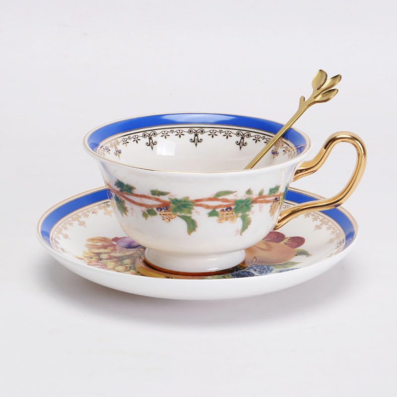 Set di tazze e piattini da caffè e tè in ceramica set di tazze da caffè e piattini in ceramica con frutta blu piatto per tazza da latte e succo regalo di compleanno per ufficio e casa