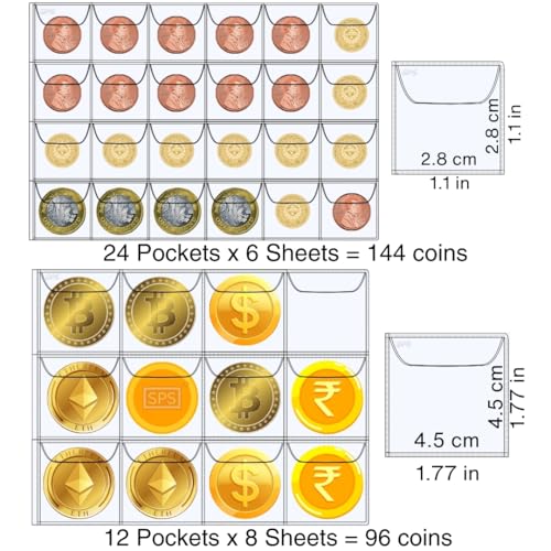 Image of SPS Coin Collection Album - 240 Pockets | Holds Small & Large Coins | 14 Sheets | Premium Storage for Collectors | Black