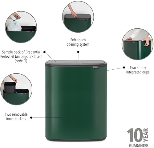 Vista 155 de Brabantia Bo - Cubo de basura – 1 cubo interior de 9.5 galones (acero mate FPP) cubo de basura para residuos/reciclaje, compartimento extraíble +