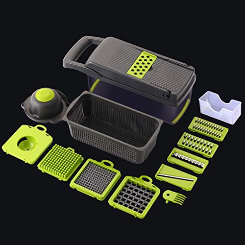 Vegetable Chopper Kitchen Vegetable Slicer Spiralizer Slicer Dicer ，Rotary Cheese Grater,Vegetable Slicer,Vegetable Chopper Veggie Fruit Dicer – Food Cutter with 7 Interchangeable Blades, Food Co