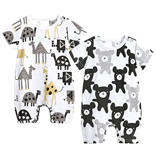 Image of Simplee kids Baby Boy Outfits Short Sleeve Clothing Set Print Cartoon Baby Summer Romper