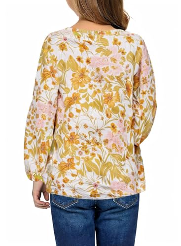 Image of blibean Girls Flower Bell Long Sleeve Blouse Fall Floral Tops 4-15 Years | Kids Flowy V-Neck Bell Long Sleeve Tops, Boho Flower Print Loose Fit Tunic, Spring Fall Cute Casual Dress Bohemian Clothes