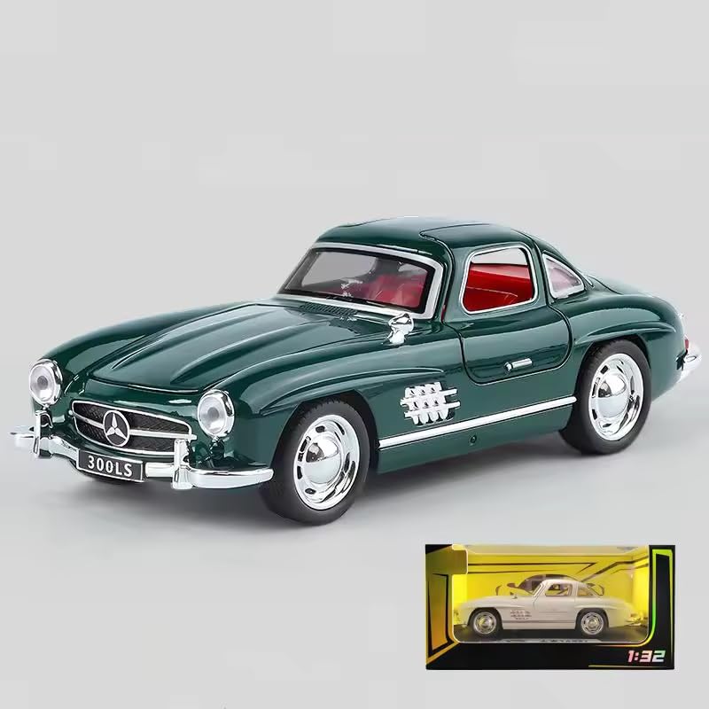 Image of 1:32 Scale Mercedes Benz 300SL Toy Car - Classic Vintage Die-Cast Alloy Pull Back Vehicle with Lights & Music, Realistic Detailing Model for Kids, Boys & Collectors (Black)