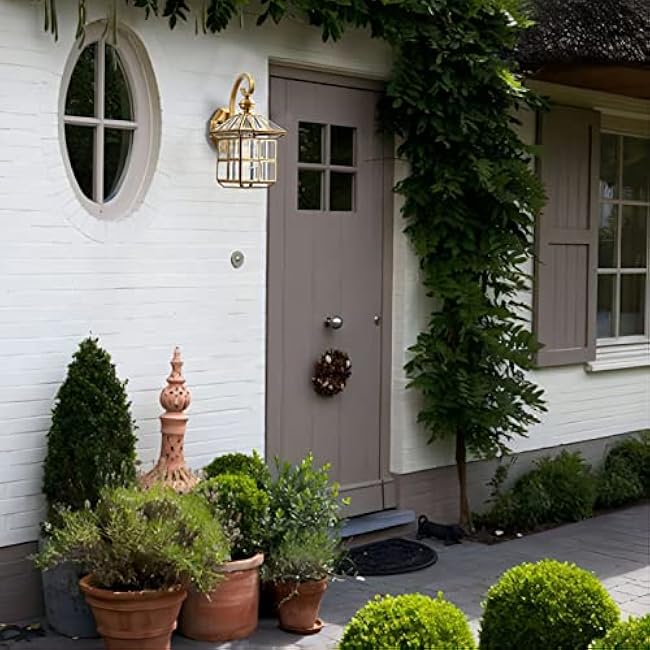 Milaii Copper Brass Outdoor Wall Lights,13.4 Exterior Lantern Light Fixture Waterproof Anti-Rust Wall Mount Lamp with Clear Glass E26 Socket Porch Light for Garage Entryway Patio Balcony