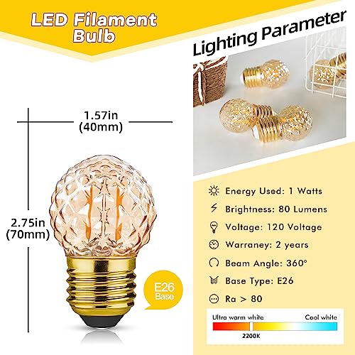 Grensk G40 E26 Amber Small Led Light Bulbs,1W Small Edison Bulb,10 Watt Incandescent, Low Watt Decorative Light Bulbs 2200K Warm White Pineapple Shaped For Outdoor Light Strings,Non-Dimmable,Glass,2-Pack thumb #4