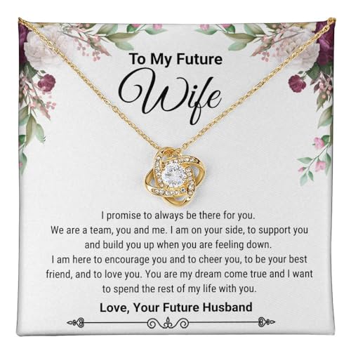 To My Future Wife I Promise Necklace, Love Knot Necklace, 14K Yellow Gold/18k Yellow Gold, Gift Box Included