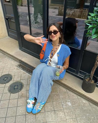 Womens Crop Sweater Vest Crochet Chunky Knit Button Down Sleeveless Cardigan with Pockets4