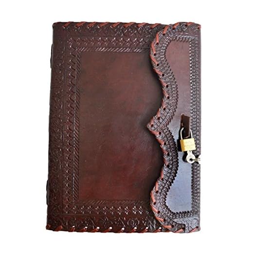 10" Leather Journal with lock Writing Pad Blank Notebook Handmade Notepad Men & Women Unlined Paper Best Present Art Sketchbook Travel Diary To Write Book Of Shadow Refillable Grimoire Maroon