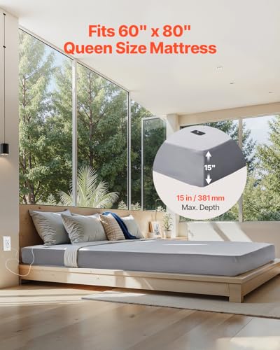 Image of VEVOR Grounding Sheets, Queen Size, 90% Cotton + 10% Pure Silver Fiber, Earth Grounded Fitted Bed Sheets, with Grounding Cord & Tester, for Improved Sleep & Wellness (Gray, Queen - 60 x 80 x 15 in)