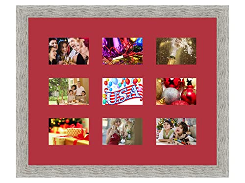 Cadres Photos pêle mêle multivues Rouge 9 Photo(s) 13x9 Passe Partout, Cadre Photo Mural 53x42 cm Taupe Gris, 3.5 cm de Largeur