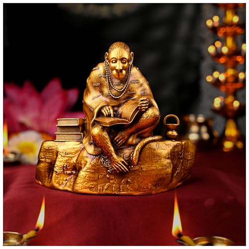 Image of Artarium Ramayani Hanuman Idol for Home Decor (6.1 Inch), Pavan Putra Bajrangbali Murti Reading Ramayana, Lord Hanuman Ji Statue for Pooja Room, Office Desk & Spiritual Gift, Antique Finish