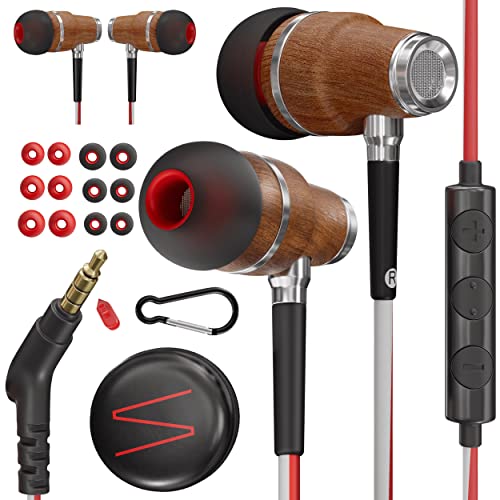 Symphonized NRG 3.0 Premium Wood In-ear Noise-isolating Headphones|Earbuds|Earphones with Mic & Volume Control (Crimson Red & Hazy Gray)