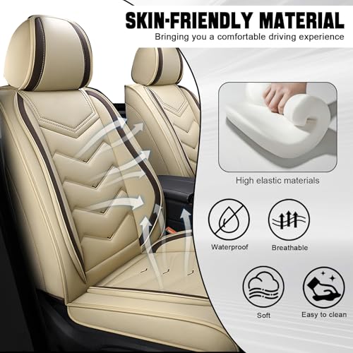 Image of Car Seat Cover for Jeep Wrangler 2000-2026, Seat Covers Full Set,Non-Slip Waterproof seat Cover,Wear-Resistant Nappa Leather car seat Covers. (Standard 5 Seats /Beign)