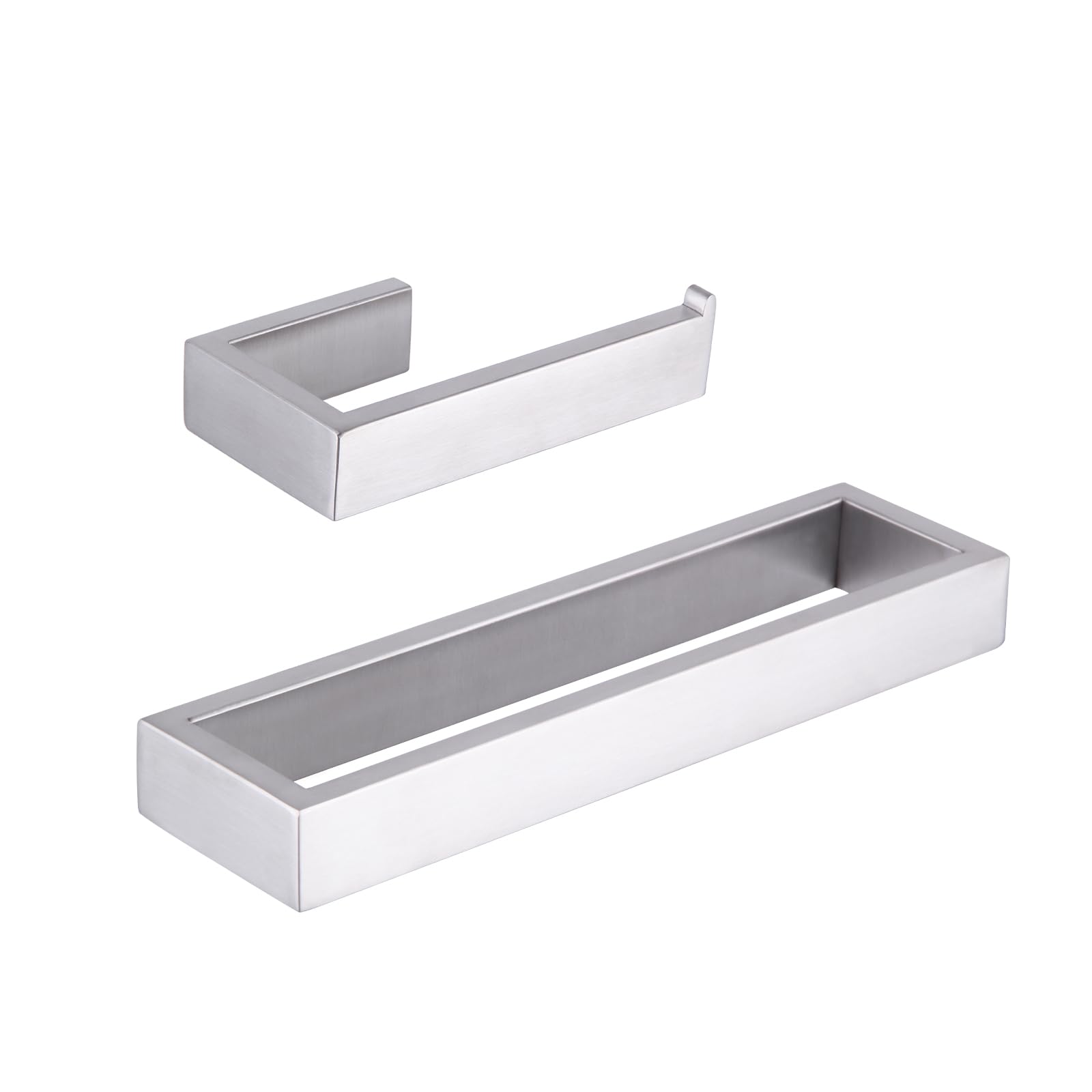 Juego de accesorios de baño de 2 piezas de acero inoxidable contemporáneo montado en la pared - Soporte para papel higiénico con anillos de toalla, acabado cepillado HG1708-2LS