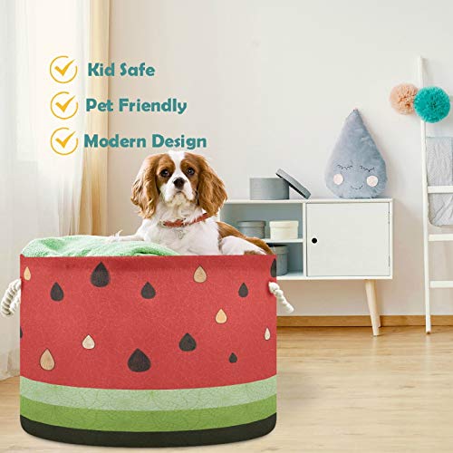 Image of visesunny Cute Watermelon Slice Laundry Baskets Fabric Storage Bin Storage Box Collapsible Storage Basket Toy Clothes Shelves Basket for Bathroom,Bedroom,Nursery,Closet,Office
