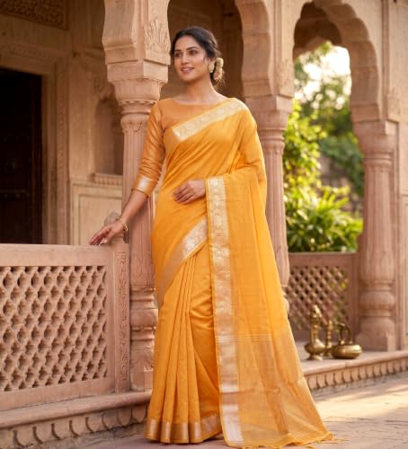 Image of Women's Pure Cotton Banarasi Silk Saree With Unstitched Blouse Piece
