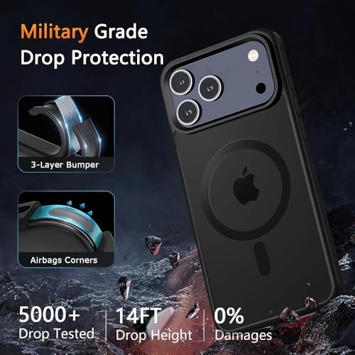 Image of iPhone 17 Pro Max Magsafe Hard Back Case | Matte Design & 360 Protection | Military-Grade Apple iPhone 17 Pro Max Cover | Strong Magnet Back - Black