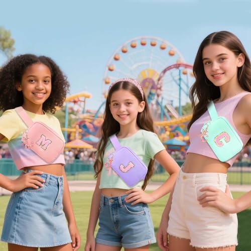 Image of Fanny Pack for Kids Girls 10-12 - Small Waist Belt Bag with Initial Letter Patch and Extender Strap for Women Teen Girl Friends Mini Bum Hip Travel Purse Crossbody Belt Bag Mint Green E