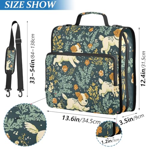 Image of 3 Ring Zipper Binder with Shoulder Strap Jack Russell Meadow Pattern 1.5 inch Binders Keeper Large Capacity Multi Pockets for School Office Supplies