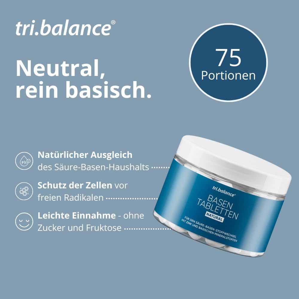 tri.balance Basentabletten NATURAL 225 Tabletten mit Zink für den Säure-Basen-Stoffwechsel vegan Made in Germany tri.balance