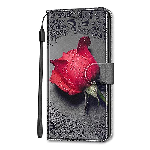 Dfjhure Motorola Moto E13 Case Leather Flip Wallet Phone Case Cover Silicone Shockproof Bumper Cover Stand View Cover with Card Slots Phone Case For Motorola Moto E13- Red rose