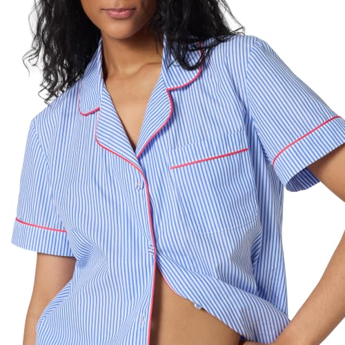 Image of Bed Head PJs Women's Short Sleeve Woven Cotton Sateen Shorty Pajama Set - Organic, Soft, Lightweight, Classic Fit Sleepwear